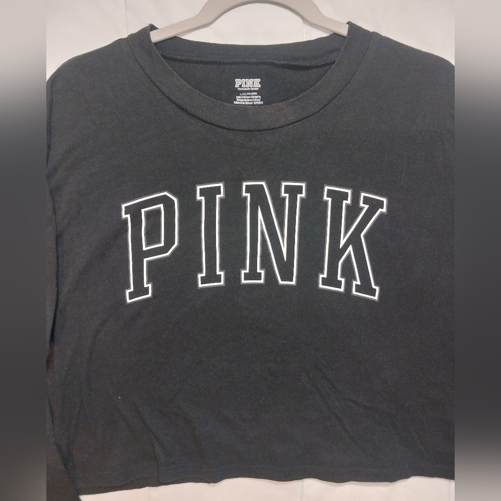 PINK Victoria's Secret Black Cropped Long Sleeve Crewneck Size L